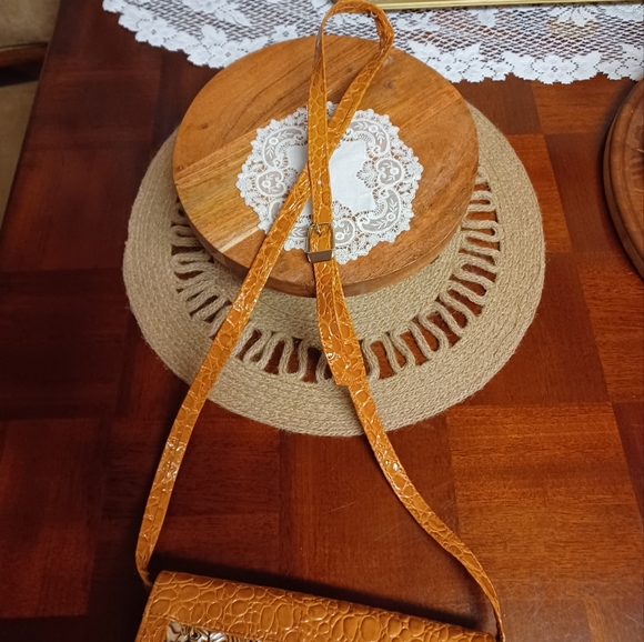 Vintage See Sharp Faux Tortoise Shell Pattern Brown/Mustard Yellow/Tan Purse - Picture 11 of 17